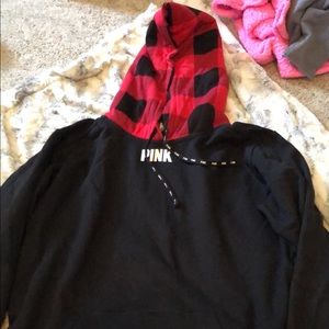 PINK Buffalo Plaid Sherpa Hood Pullover